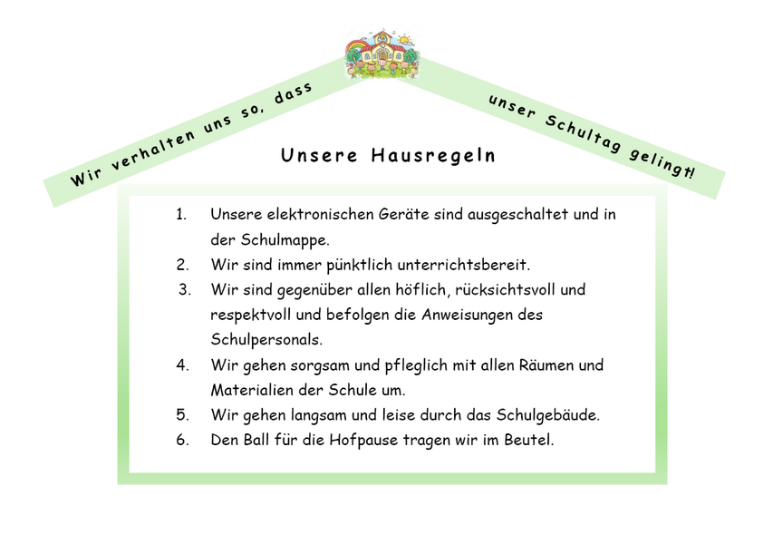Plakat „Unsere Hausregeln“ der Feldmark-Schule – der Text steht auch als PDF zum Download bereit